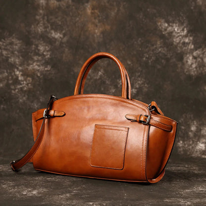 Sac Boston Rétro en Cuir Véritable Vachette