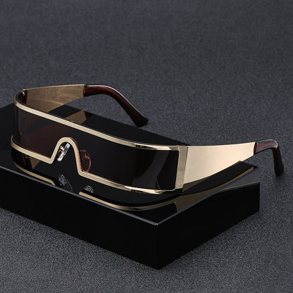 Lunettes de Soleil Punk Futuristes Monture Métal UV400 Coupe-Vent