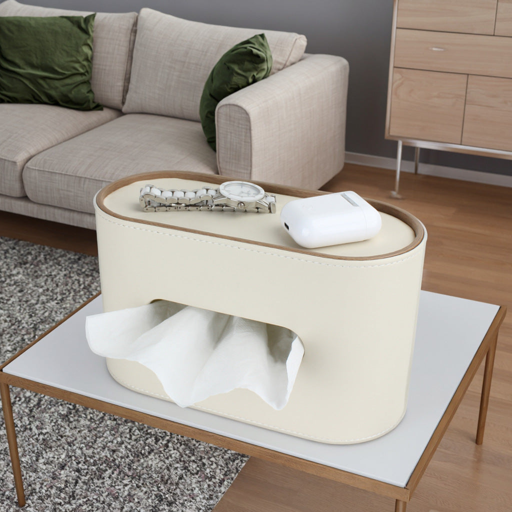 Boîte à Mouchoirs Cuir Ovale avec Range-Télécommande
