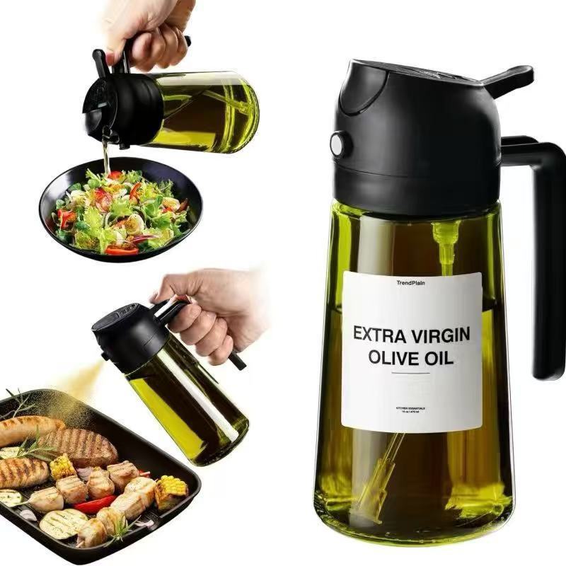 Flacon Vaporisateur d’Huile en Verre Anti-Lumière — 470ml / Pinceau Inclus