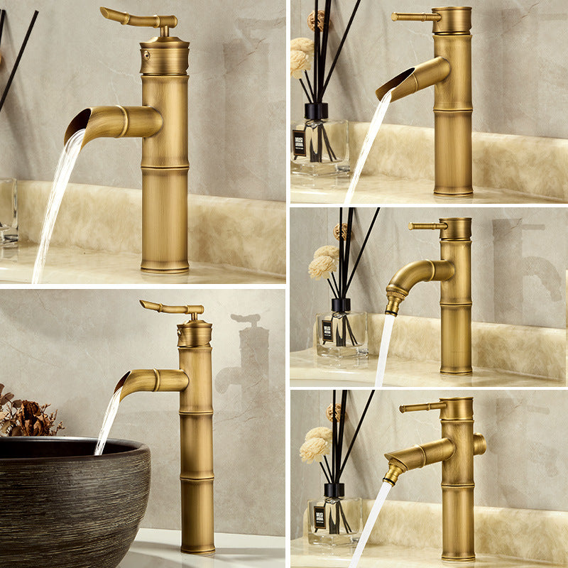 Robinet Salle de Bain Tout Cuivre Style Rétro Bambou – Mitigeur Chaud/Froid