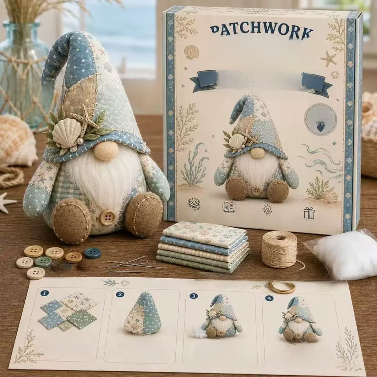 Kit DIY Gnome de Noël en Patchwork — Winter Cabin Gnome / Tissu Pré-Découpé / Guide Inclus