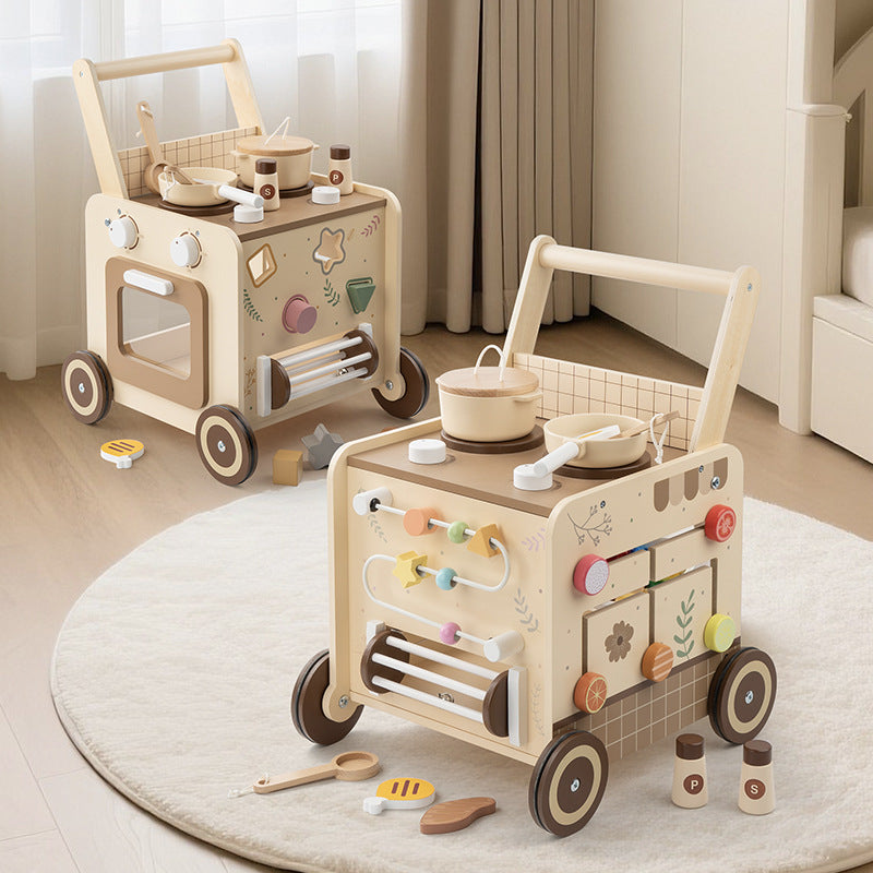 Houten Loopwagen met Kralen — Multispeelwagentje 0-3 jaar