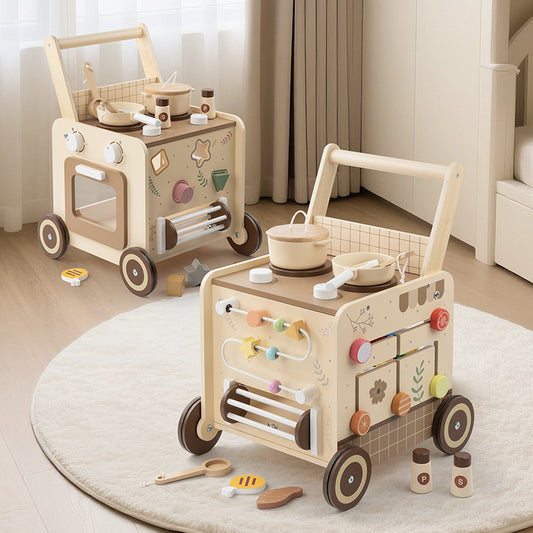 Portique de Marche Perles en Bois — Chariot Multijeux 0-3 ans