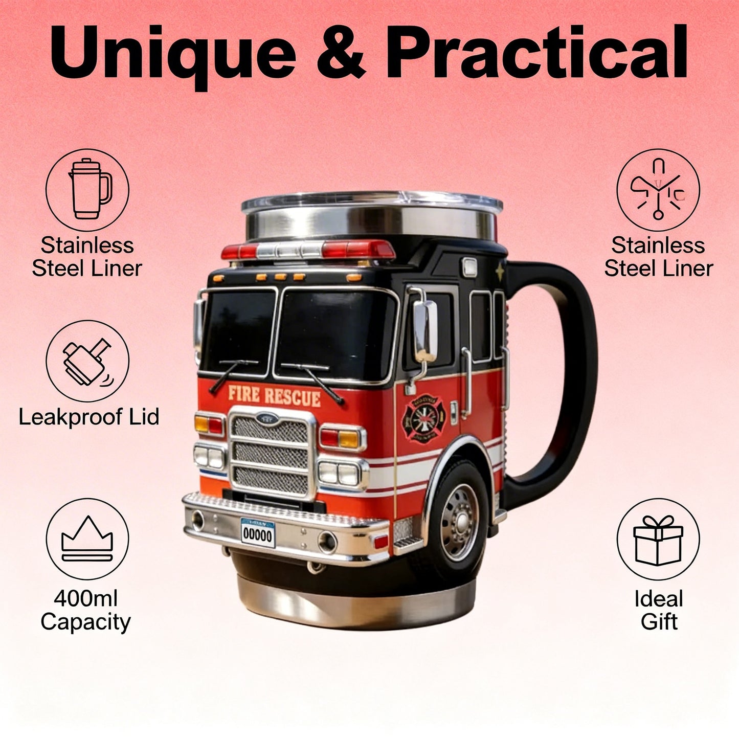 RescueMug XL – Grande Tasse 400ml Liner Inox Couvercle Anti-Fuite