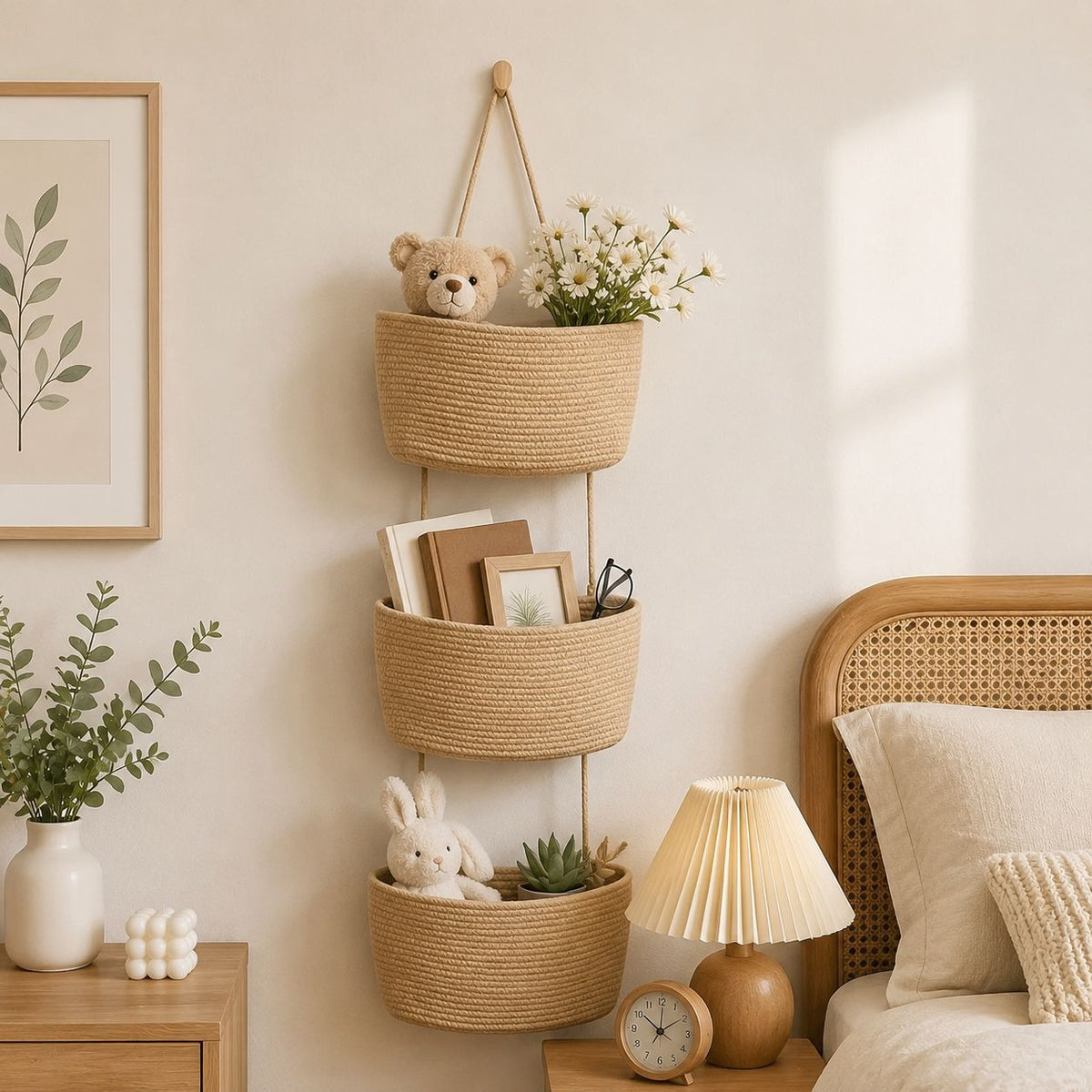 Panier Mural 3 Niveaux Corde Coton XXL — 4 Coloris