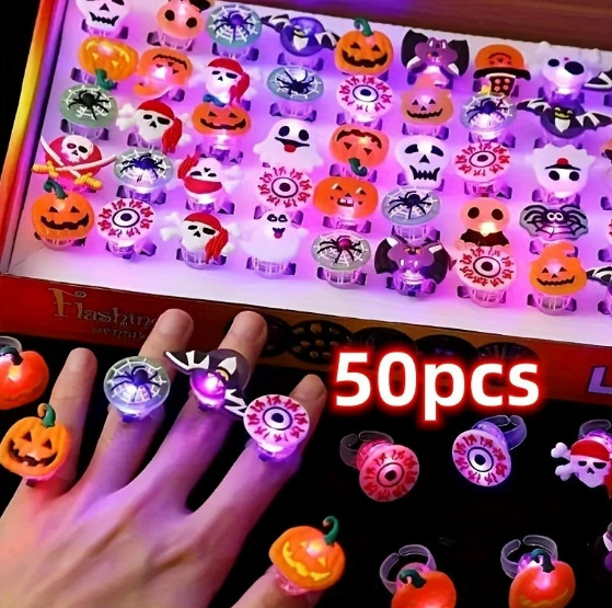 Bagues Lumineuses LED — Lot de 50 / Thème Noël ou Halloween / Soirées & Fêtes