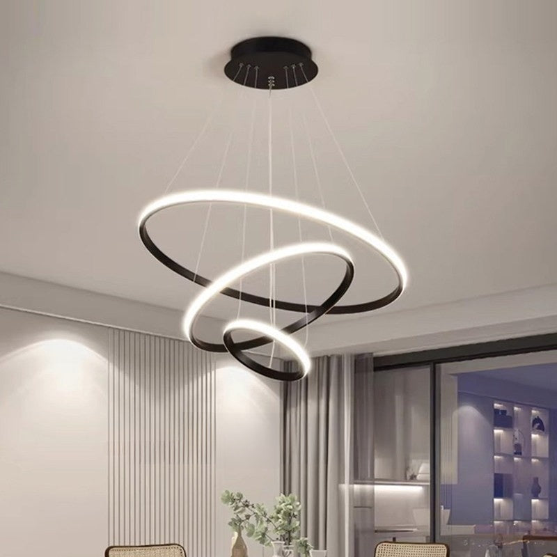 Lustre LED Nordique Triple Anneau 60W avec Télécommande – 3 Finitions