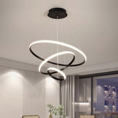 Lustre LED Nordique Triple Anneau 60W avec Télécommande – 3 Finitions