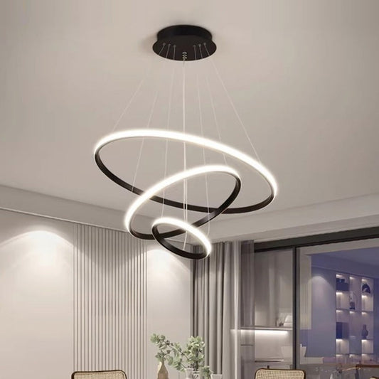 Lustre LED Nordique Triple Anneau 60W avec Télécommande – 3 Finitions