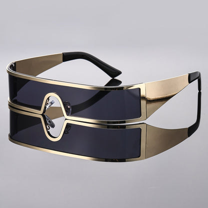 Lunettes de Soleil Punk Futuristes Monture Métal UV400 Coupe-Vent