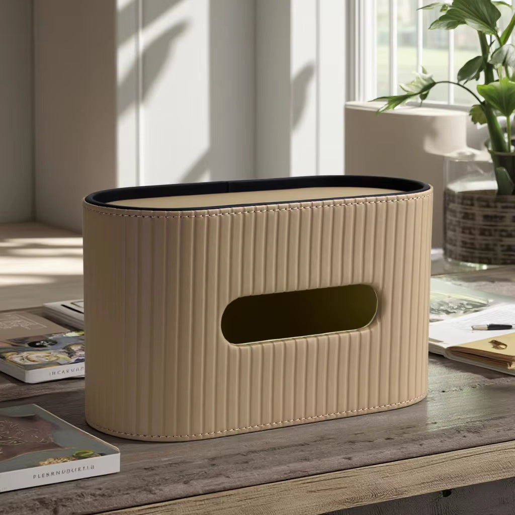 Boîte à Mouchoirs Cuir Ovale avec Range-Télécommande