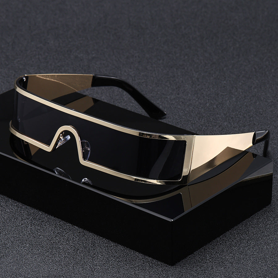 Lunettes de Soleil Punk Futuristes Monture Métal UV400 Coupe-Vent