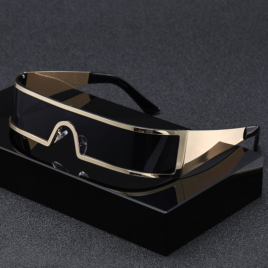 Lunettes de Soleil Punk Futuristes Monture Métal UV400 Coupe-Vent