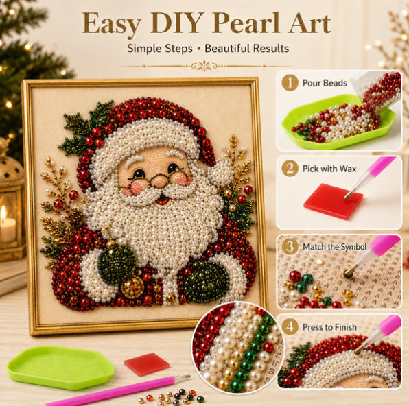 Peinture Diamant à la Perle — Kit DIY Thème Noël / 20×20 cm / Cadre Inclus