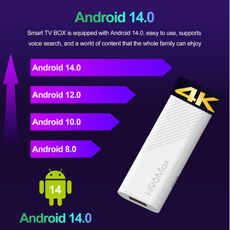 StreamBox Pro H96Max – Boîtier TV Android 14 4K | Quad-Core, 2Go RAM, WiFi 6, Télécommande Vocale