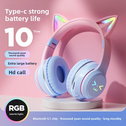 Casque Gaming Bluetooth Oreilles de Chat LED