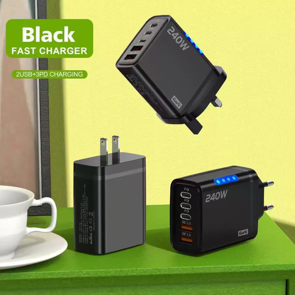 Chargeur Multiport 240W — 3 USB-C PD + 2 USB-A / Indicateur LED
