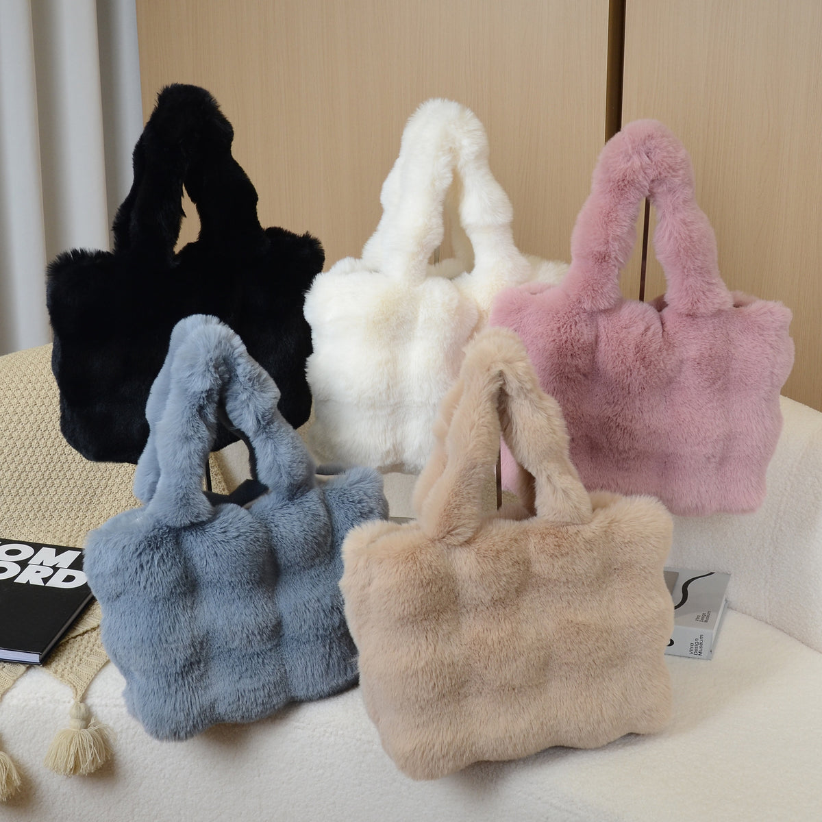 Tote Bag Fourrure Imitation Rex — 5 Coloris
