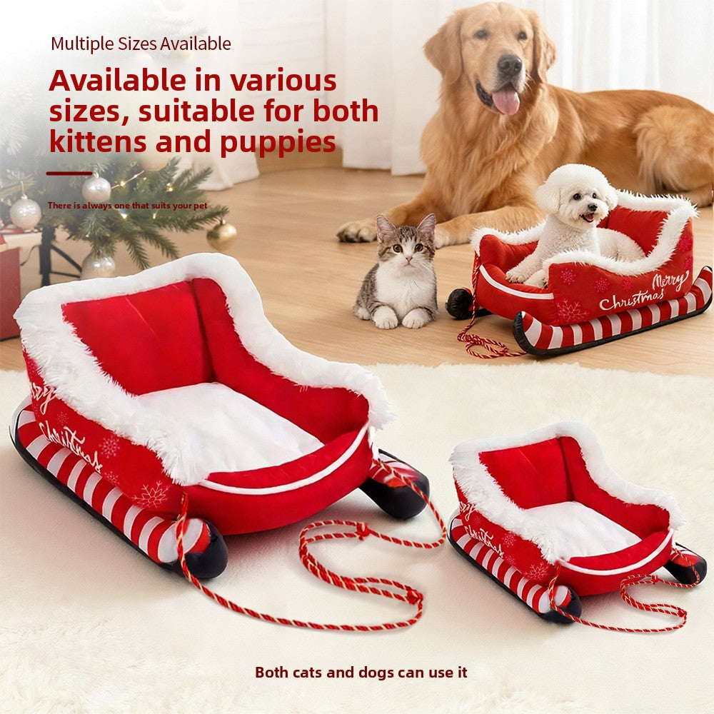 Corbeille Festive en Peluche pour Chien & Chat — Traîneau Noël / Chaleur & Confort / M & L